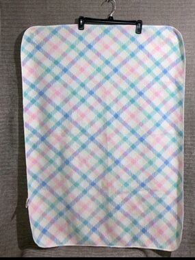 Vintage Baby Springmaid Pink Blue Pastel Plaid  Cozy Blanket Security Boy Girl